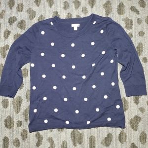 Croft & Borrow 3/4 Navy and White Polka Dot Sweater sz L